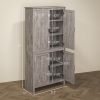 64" 4-Door Kitchen Pantry, Freestanding Storage Cabinet with 3 Adjustable Shelves for Kitchen, Gray Oak
