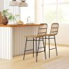 Rattan Counter Bar Stools Set of 2, 26" Counter Height Barstools with Back, Bar Chairs for Kitchen Island, Brown