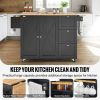Kitchen Island Cart, 56" Wood Top Mobile Carts with Storage Cabinet, Rolling Table with Drop Leaf, Spice Rack, Towel Bar, Adjustable Shelf, Drawer