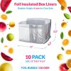 10 Pack Silver Foil Insulated Box Liners 11 x 8.5 x 5.5 inches. Silver Shipping Boxes for Frozen Food