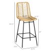 Wicker Bar and Stools Set of 4, Rattan Counter Height Stools with Steel Legs and Footrest for Dining Room Kitchen Pub, Yellow