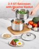 2.5 QT Saucepan with Steamer, Stainless Steel Saucepan with Glass Lid, Multipurpose Nonstick Stainless Steel Sauce Pot with Ergonomic Handle