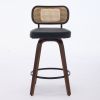 Set of 3 Counter Height Bar Stools - 26 inch Rattan Counter Height Stools with Cane Back, Upholstered Seat, Walnut Craftsmanship
