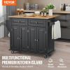 Kitchen Island Cart, 43" Wood Top Mobile Carts with Storage Cabinet, Rolling Table with Drop Leaf, Spice Rack, Towel Bar, Adjustable Shelf, Drawer