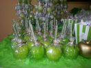32 PCS Bling Candy Apple Bamboo Sticks,Caramel Apple Wooden Pointed Skewers with Rhinestones Diamond Mesh Wrap