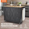 Kitchen Island Cart, 56" Wood Top Mobile Carts with Storage Cabinet, Rolling Table with Drop Leaf, Spice Rack, Towel Bar, Adjustable Shelf, Drawer