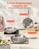 Tri-Ply Stainless Steel Frying Pan, 3 Pcs Set (8, 10, 12 in), Cooking Skillet with Heat-Resistant Handle, Chef's Kitchen Cookware, Oven, Gas, Electric