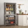 64" 4-Door Kitchen Pantry, Freestanding Storage Cabinet with 3 Adjustable Shelves for Kitchen, Gray Oak