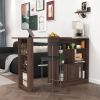 Modern Bar Cabinet with Rotating top, Counter Height Dining Cabinet with 6 Storage space and 2 Ribbed Glass Door for Kitchen