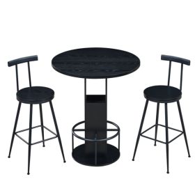 3-Piece Bar Table And Stool Set 31.5-inch Round Bar Table With Two Stools Compact Wooden Dining Bar With Metal Ring Footrest Ideal For Restaurant (Option: Defaulttitle)