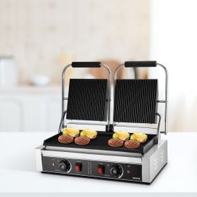 Commercial Panini Press Grill Electric Sandwich Maker Griddle Plate 19x9in (Option: Silver)