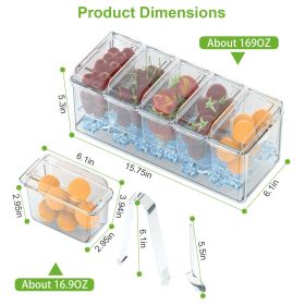 Ice Chilled Condiment Caddy Serving Tray Container Bar Garnish Holder Salad Platter Server Food Storage with 5 Removable Containers 5 Lids 2 Tongs 5 S (Color: White)