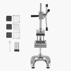 Commercial French Fry Cutter, Stainless Steel Vegetable Fruit Chopper with 3 Replacement Blades 1/2-Inch 3/8-Inch 1/4-Inch (Number of accessories: 3)