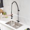 Commercial Restaurant Pull Down 2-Handle Wall Mount Pre-Rinse Spray Utility Kitchen Faucet in Matte Black